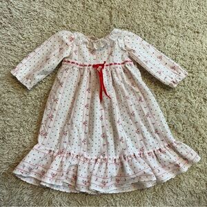 Vintage Kid Dudz Victorian Floral Heart Red & White Lace Ribbon Nightgown